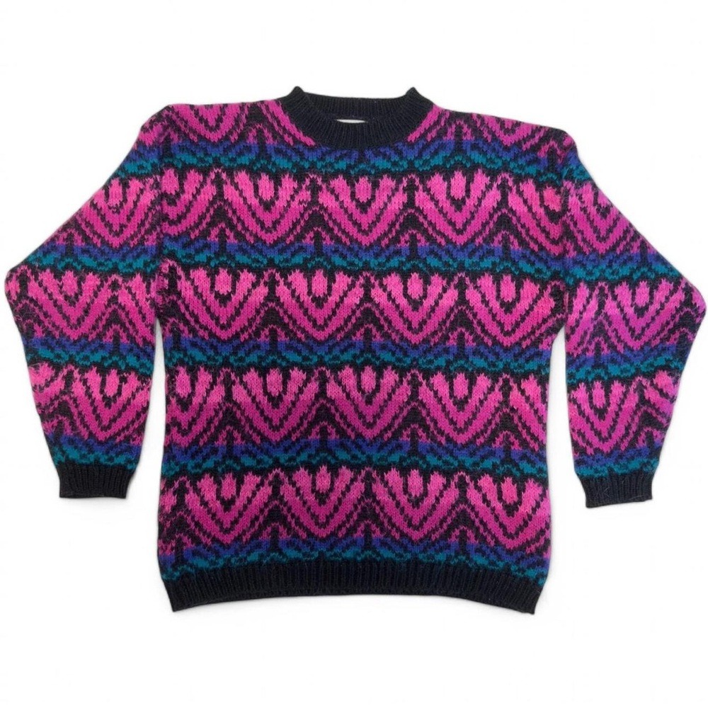 80s vintage pink, blue, and green striped knit sweater